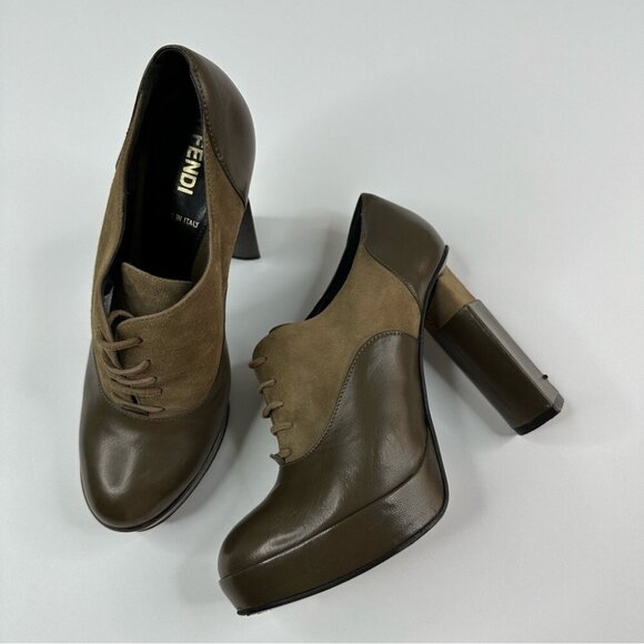 Fendi Women’s Brown Designer Suede Leather Oxford Luxury Ankle Boot EU 37.5 - Picture 1 of 14